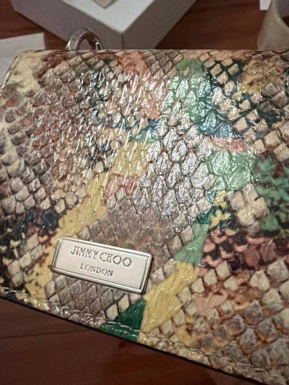 Jimmy Choo Multicolor Snakeskin Shoulder Bag with Silver Ring